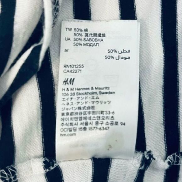 𝅺H &M Basic retro shirt/top vertical stripes white/black Women M - Picture 11 of 12